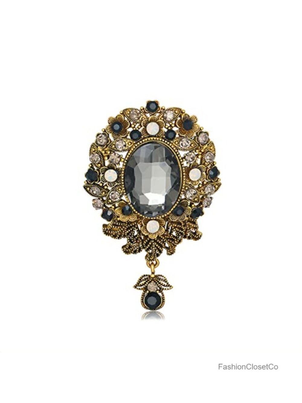 Teardrop Crystal Rhinestone Brooch Pin Metal Lapel Scarf Clip Corsage